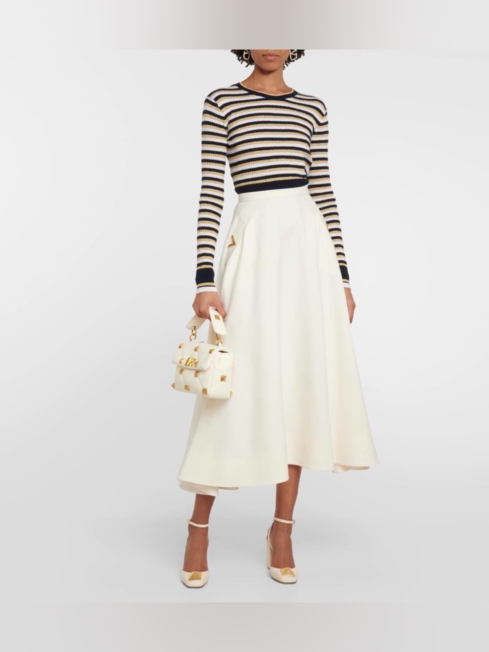 VALENTINO EMBELLISHED STRETCH CREPE MIDI SKIRT